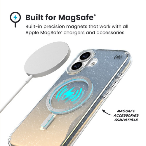 Speck Presidio Lux MagSafe case for Apple iPhone 17 (Hyper Mirror Glitter / Silver Metallic)