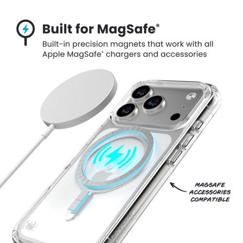 Speck Presidio Perfect Clear MagSafe Case for Apple iPhone 17 Pro (Clear / Silver)