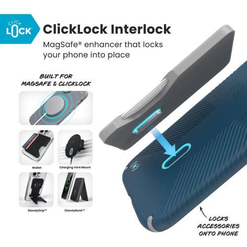 Etui Speck Presidio2 Grip ClickLock & MagSafe do Apple iPhone Air (Deep Sea / Silver Metallic / Spell Blue)
