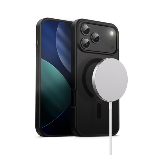 Etui Crong Hybrid Frost MAG Cover MagSafe für das Apple iPhone 17 Pro Max (schwarz)