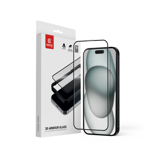 Härtglas Crong 3D Armour Glass für Apple iPhone 16 / 15 + Installationsrahmen