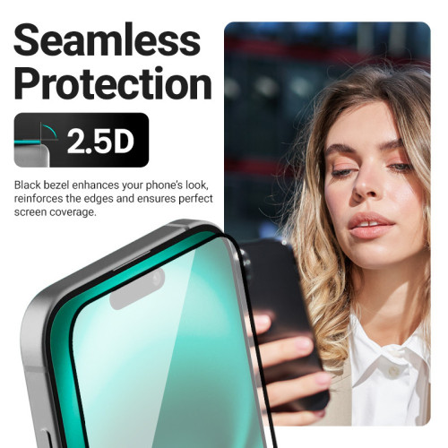 Härtglas Crong 3D Armour Glass für Apple iPhone 16 / 15 + Installationsrahmen