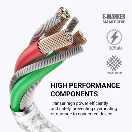 Kabel Crong Armor Link 100W PD 5A USB-C / USB-C 200cm (biały)