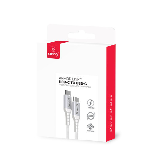 Kabel Crong Armor Link 100W PD 5A USB-C / USB-C 200cm (biały)