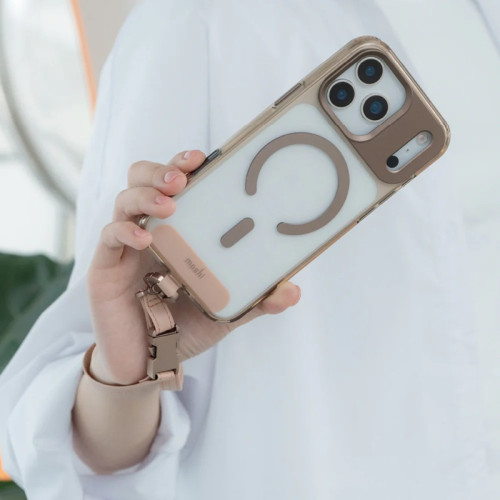 Smycz ze skóry eco do telefonu Moshi 2-in-1 Wrist & Body Strap with Adapter (Milktea Brown)