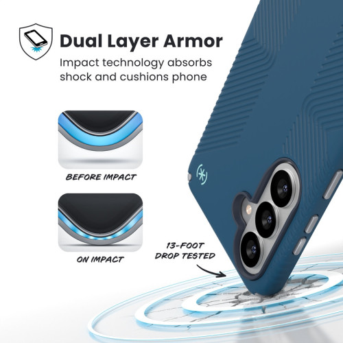 Etui Speck Presidio2 Grip Magnet do Samsung Galaxy S26+ Plus MagSafe (Deep Sea/Silver Metallic/Spell Blue)