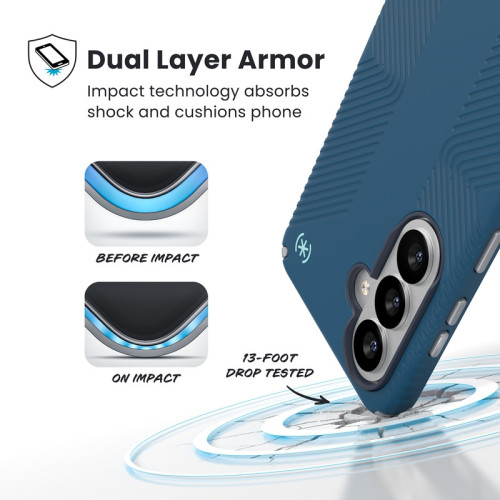 Etui Speck Presidio2 Grip Magnet do Samsung Galaxy S26 MagSafe (Deep Sea/Silver Metallic/Spell Blue)