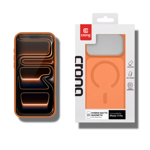 Etui Crong Hybrid Matte Magnetic MagSafe do Apple iPhone 17 Pro (pomarańczowy)