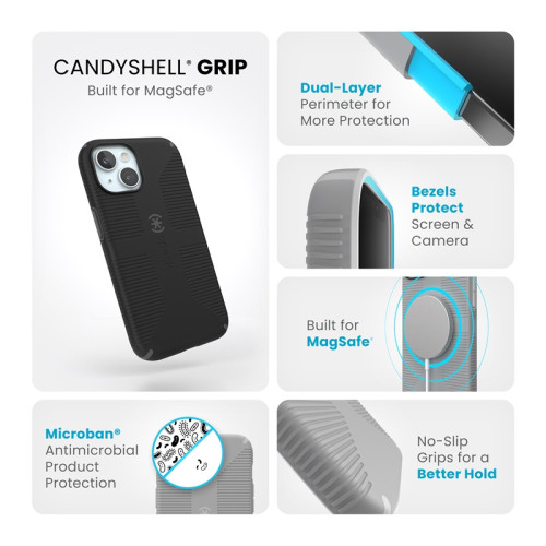 Etui Speck Candyshell Grip MagSafe do Apple iPhone 17e / 16e / 15 / 14 / 13 (Black / Slate Grey)