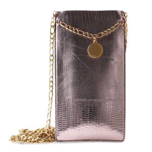Etui uniwersalne PURO GLAM Chain do smartfonów z 2 kieszeniami na karty w/gold chain XL (brązowy)
