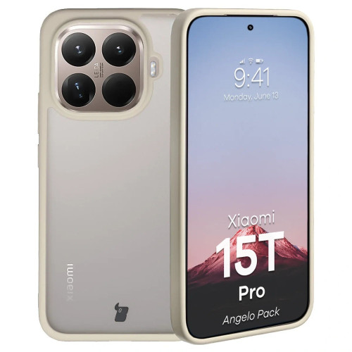 Etui + szkło hartowane Bizon Angelo Pack do Xiaomi 15T Pro, przydymione z beżową ramką