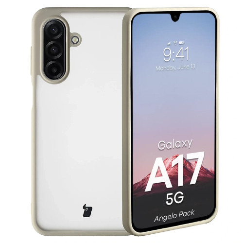 Etui + szkło hartowane Bizon Angelo Pack do Galaxy A17 5G, przydymione z beżową ramką