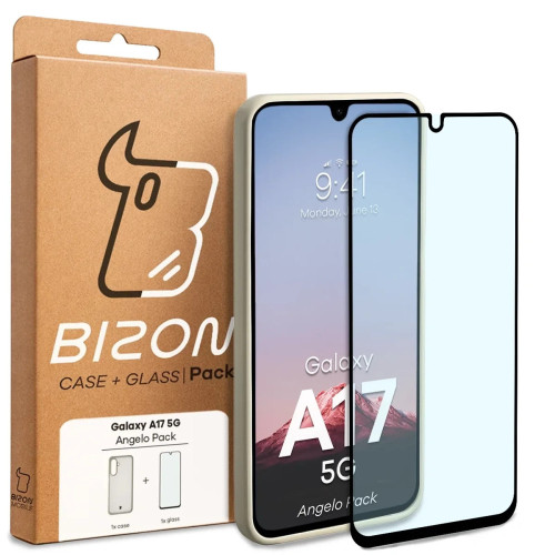 Etui + szkło hartowane Bizon Angelo Pack do Galaxy A17 5G, przydymione z beżową ramką
