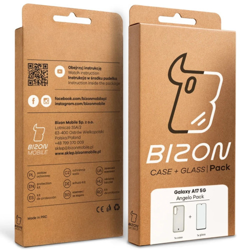Etui + szkło hartowane Bizon Angelo Pack do Galaxy A17 5G, przydymione z beżową ramką