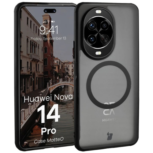 Etui z pierścieniem magnetycznym Bizon Case MatteO do Huawei nova 14 Pro, przydymione-czarne