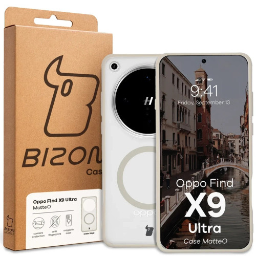 Etui z pierścieniem magnetycznym Bizon Case MatteO do Oppo Find X9 Ultra, przydymione-beżowe