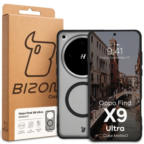 Etui z pierścieniem magnetycznym Bizon Case MatteO do Oppo Find X9 Ultra, przydymione-czarne