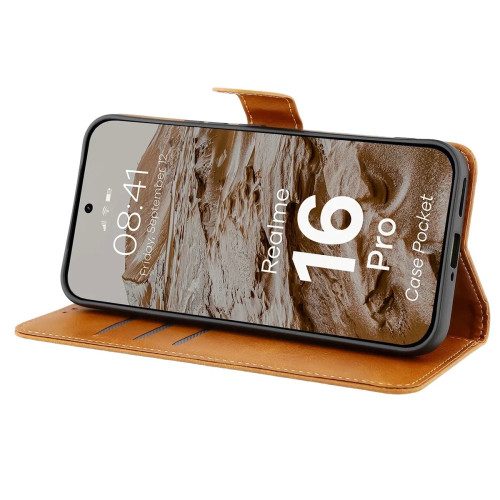 Etui z klapką Bizon Case Pocket do Realme 16 Pro 5G, brązowe