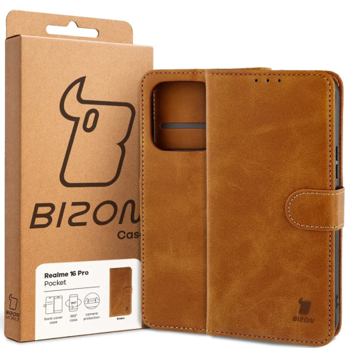 Etui z klapką Bizon Case Pocket do Realme 16 Pro 5G, brązowe