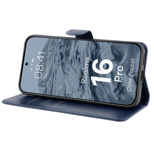 Etui z klapką Bizon Case Pocket do Realme 16 Pro 5G, granatowe