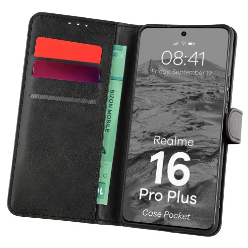 Etui z klapką Bizon Case Pocket do Realme 16 Pro Plus 5G, czarne