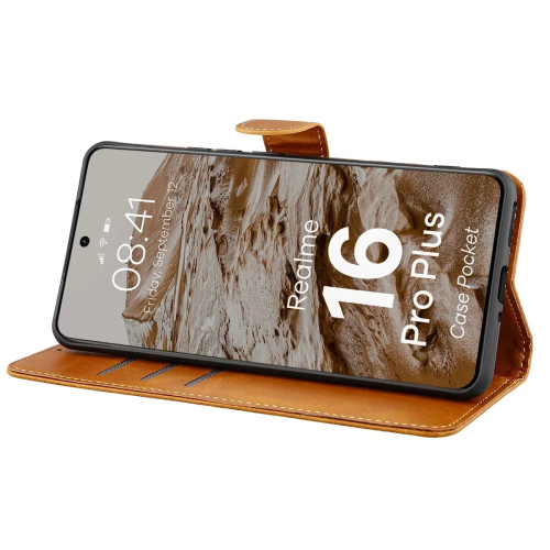 Etui z klapką Bizon Case Pocket do Realme 16 Pro Plus 5G, brązowe