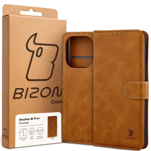 Etui z klapką Bizon Case Pocket do Realme 16 Pro Plus 5G, brązowe