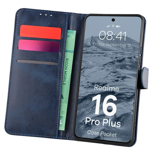 Etui z klapką Bizon Case Pocket do Realme 16 Pro Plus 5G, granatowe