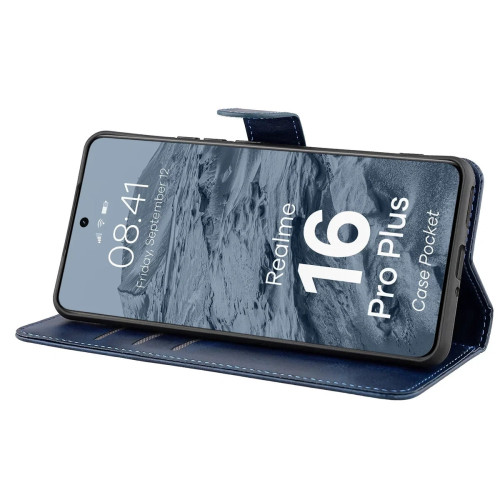 Etui z klapką Bizon Case Pocket do Realme 16 Pro Plus 5G, granatowe
