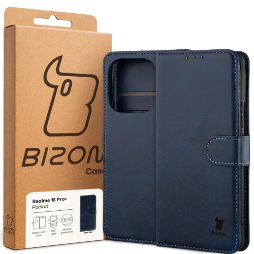 Etui z klapką Bizon Case Pocket do Realme 16 Pro Plus 5G, granatowe