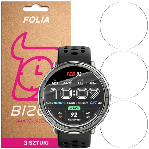 Folia ochronna na ekran zegarka Bizon Watch Film HydroFlex do Amazfit Active 2, 3 sztuki