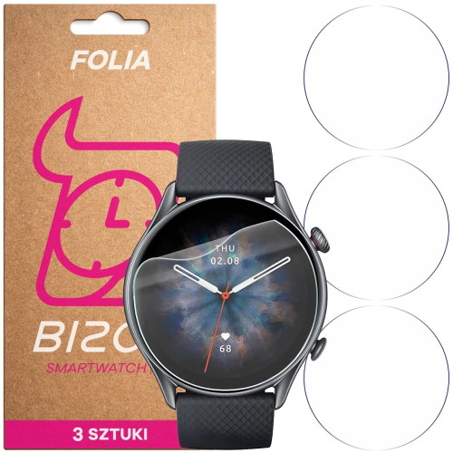 Folia ochronna na ekran zegarka Bizon Watch Film HydroFlex do Amazfit GTR 3 Pro, 3 sztuki
