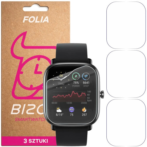 Folia ochronna na ekran zegarka Bizon Watch Film HydroFlex do Amazfit GTS 2 Mini, 3 sztuki