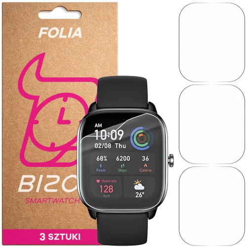 Folia ochronna na ekran zegarka Bizon Watch Film HydroFlex do Amazfit GTS 4 Mini, 3 sztuki