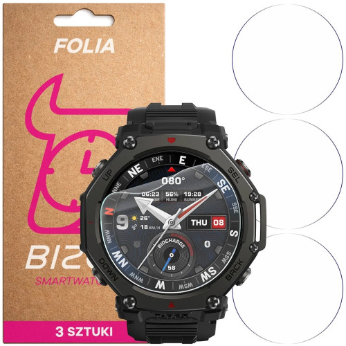 Folia ochronna na ekran zegarka Bizon Watch Film HydroFlex do Amazfit T-Rex 3 Pro 48 mm, 3 sztuki