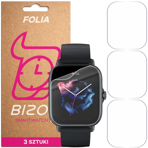 Folia ochronna na ekran zegarka Bizon Watch Film HydroFlex do Amazfit GTS 3, 3 sztuki