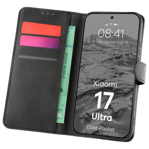 Etui z klapką Bizon Case Pocket do Xiaomi 17 Ultra, czarne