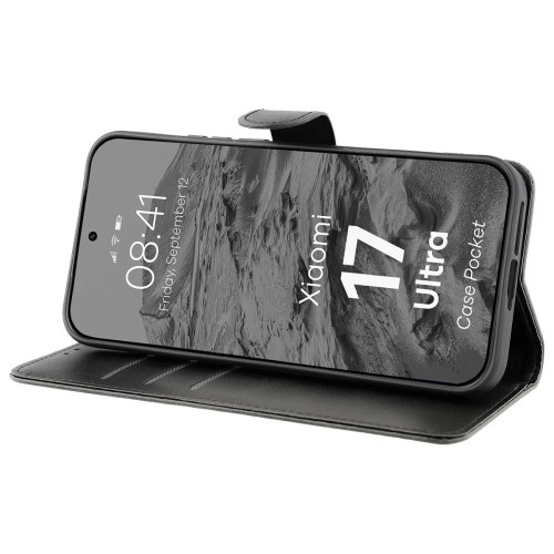 Etui z klapką Bizon Case Pocket do Xiaomi 17 Ultra, czarne