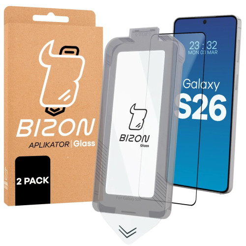 Szkło hartowane z ramką do łatwej aplikacji Bizon Glass Aplikator do Samsung Galaxy S26, 2 sztuki
