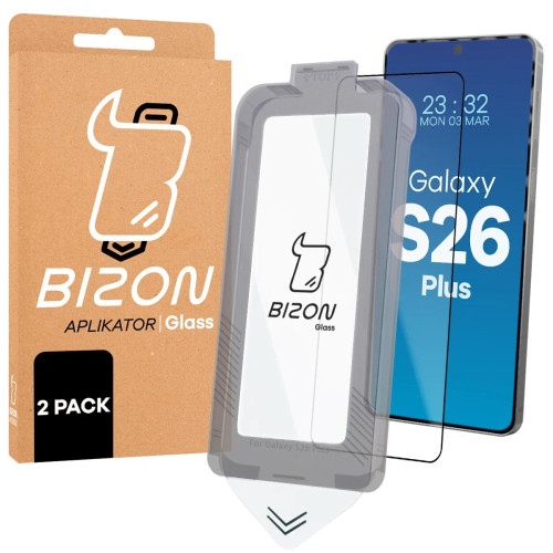 Szkło hartowane z ramką do łatwej aplikacji Bizon Glass Aplikator do Samsung Galaxy S26 Plus, 2 sztuki