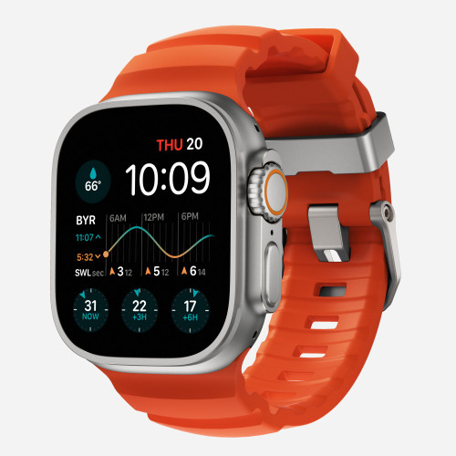 NOMAD Rocky Point Band - pasek do Apple Watch 46mm/49mm z FKM oraz tytanu (magma, natural hardware)