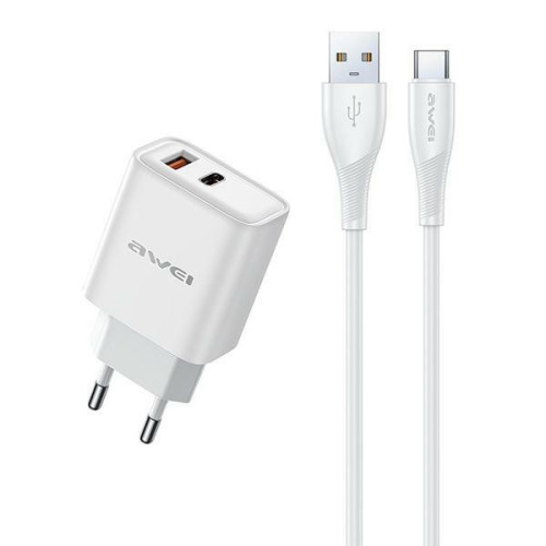 AWEI charger PD81T-EU 22.5W + USB cable + USB-C white GaN