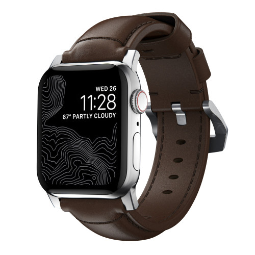 NOMAD Traditional Band - skórzany pasek do Apple Watch 46mm/49mm, skóra Horween (rustic brown, silver hardware)
