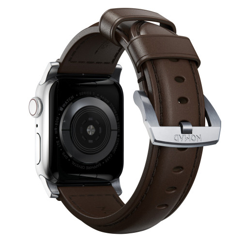 NOMAD Traditional Band - skórzany pasek do Apple Watch 46mm/49mm, skóra Horween (rustic brown, silver hardware)
