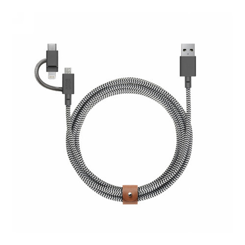 Native Union Belt Cable Universal - kabel USB-A - USB-C/lightning/microUSB, 2 m (zebra)