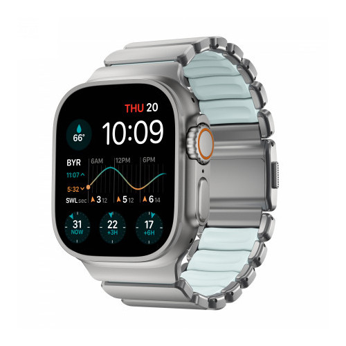 NOMAD Stratos Band - tytanowa bransoleta do Apple Watch 49mm z FKM (natural titanium, icy blue glow FKM)