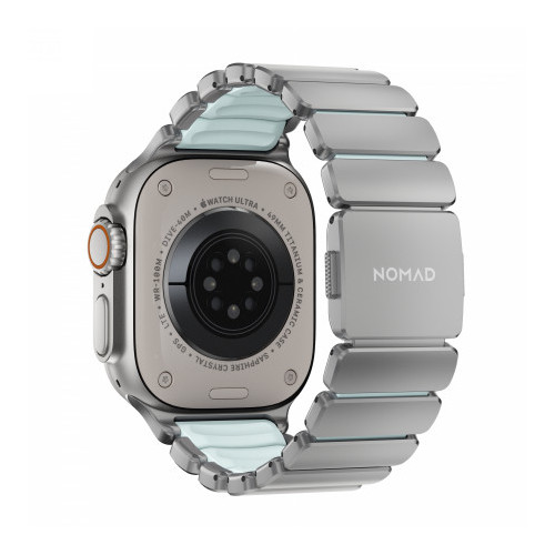 NOMAD Stratos Band - tytanowa bransoleta do Apple Watch 49mm z FKM (natural titanium, icy blue glow FKM)