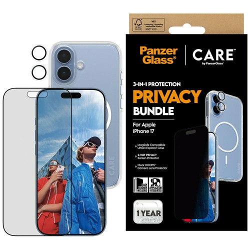 Protective set CARE by PanzerGlass Flagship Privacy 3in1 Case + Privacy Glass + Lens for iPhone 17