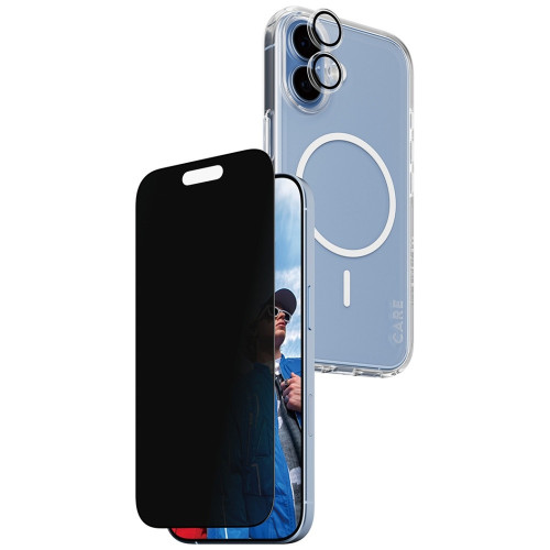 Protective set CARE by PanzerGlass Flagship Privacy 3in1 Case + Privacy Glass + Lens for iPhone 17