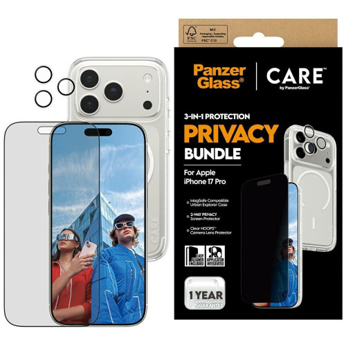 Zestaw ochronny CARE by PanzerGlass      Flagship Privacy 3w1 Etui+Szkło Prywatyzujące+Lens do iPhone 17 Pro